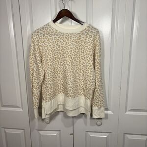 Time Tru Animal Print Sweater Women S Beige White Leopard Cozy Fall Winter Layer